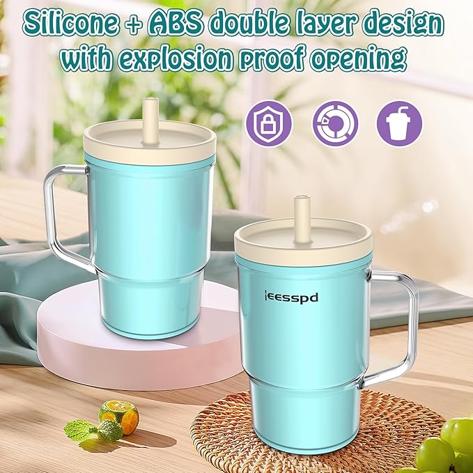 Toddler Cups – 9 oz Adorable Miniature Tumbler with Leak-Resistant Straw and Toddler-Friendly Handle, Encourages Hydration, Easy to Clean, Sippy cups for Toddlers 1-3,BPA Free silicone (Teal)