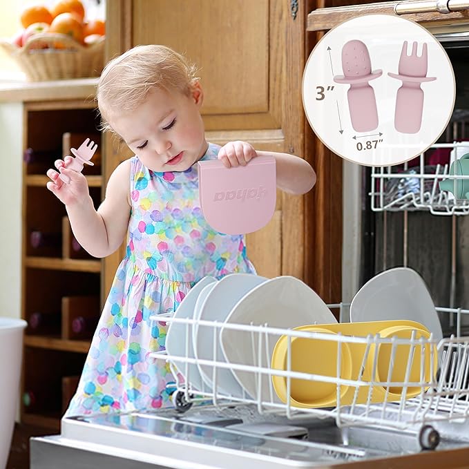 Silicone Foldable Novelty Dinner Plates,Baby Plates Travel Essential with Forks and Spoons,Microwave & Dishwasher Safe,Sage
