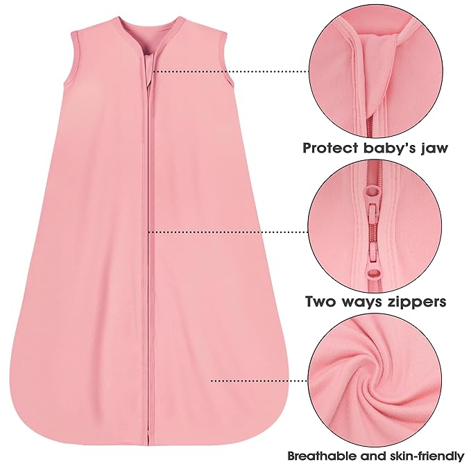 Baby Sleep Sack 0-6 Months 3 Pack Baby Wearable Blanket 100% Rayon Cotton 2-Way Zipper Toddler Sleeping Sack .Comfy Soft Lightweight TOG 0.3 (Banana&Flower&Pink)