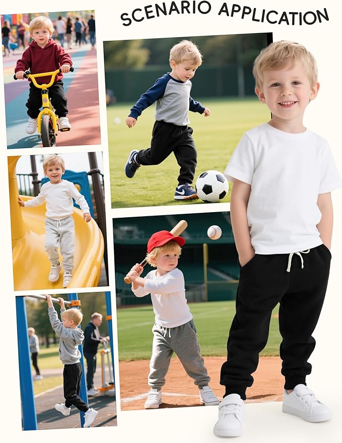 4 Pack Toddler Boys Sweatpants Cotton Baby Kids Joggers Toddler Boys Girls Sweatpants with Pocket Drawstring