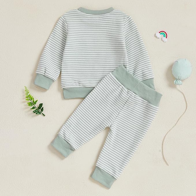 Toddler Baby Boy Fall Clothes Waffle Outfit Long Sleeve Color Blocking Sweatshirt Pullover Jogger Pant Set
