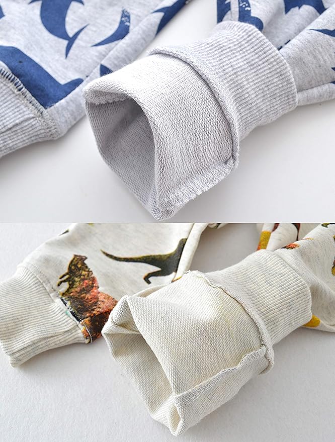 HUAER& Baby Boy's Jogger Pants Dinosaur Car Animal Print Drawstring Elastic Sweatpants 2-Pack