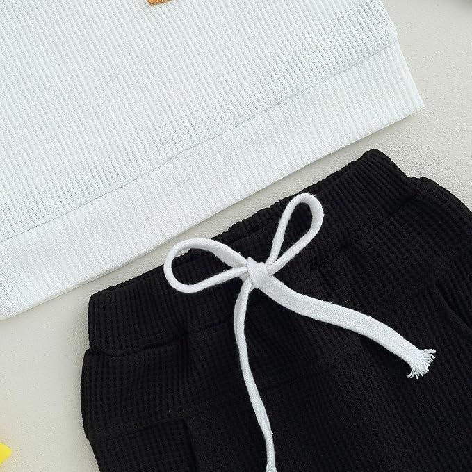 Toddler Baby Boy Fall Clothes Waffle Contrast Color Sweatshirt Pants Sets Infant Winter Outfits 6 12 18 24 Months