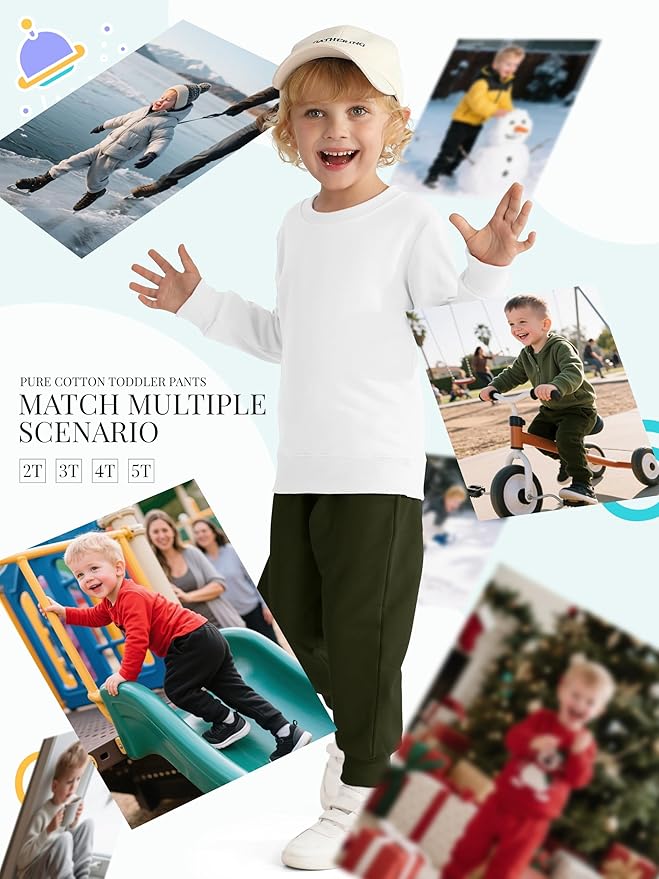 HXP 4 Pack Toddler Boys Sweatpants Pure Cotton Toddler Sweatpants Boys Kids Joggers Pants with Pocket Drawstring