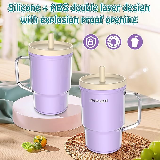 Toddler Cups – 9 oz Adorable Miniature Tumbler with Leak-Resistant Straw and Toddler-Friendly Handle, Encourages Hydration, Easy to Clean, Sippy cups for Toddlers 1-3,BPA Free silicone (Lilac)