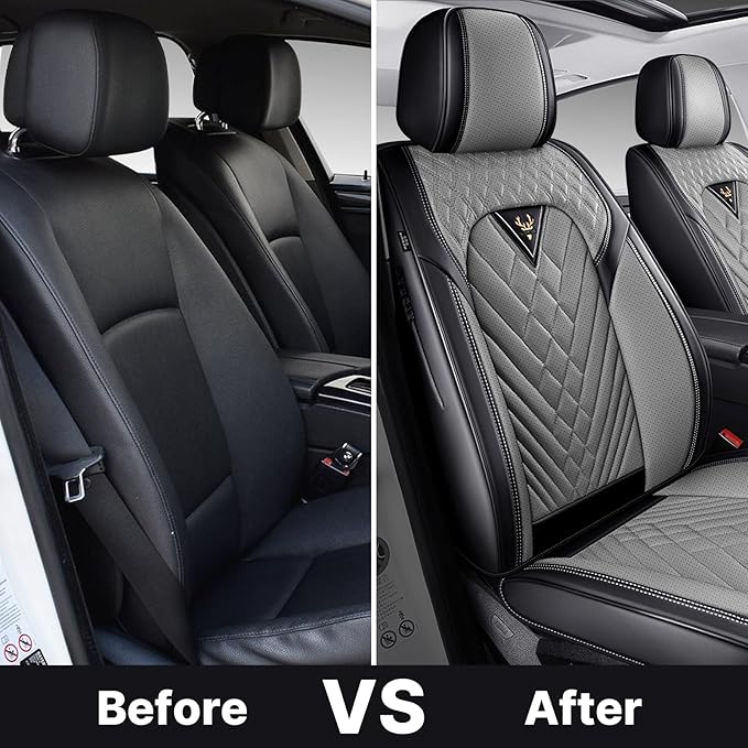 Seat Covers,Car Seat Covers Full Set,Car Seat Cover, Car Seat Covers Front Seat Cover,Waterproof Car Seat Cushion,Leather Seat Cover Seat Protector Universal Fit Most Car(2 Seat,Gary&Black)
