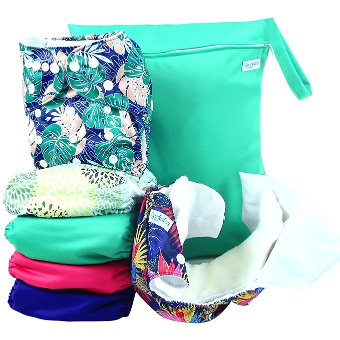 Leekalos Cloth Diapers Reusable for Boys and Girls, Baby Diaper Cloth with Inserts & Wet Bag One Size (Floral)