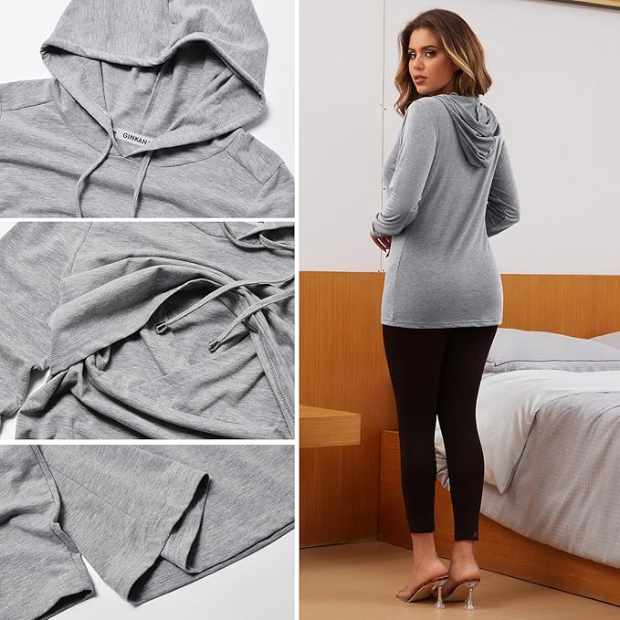 GINKANA Women's Nursing Hoodie Sweatshirt Long Sleeves Breastfeeding Maternity Tops Casual Clothes