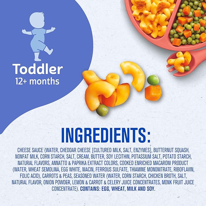 Gerber Mealtime for Toddler Macaroni & Cheese with Side of Seasoned Peas & Carrots, 6.6 Ounce (Pack of 8)