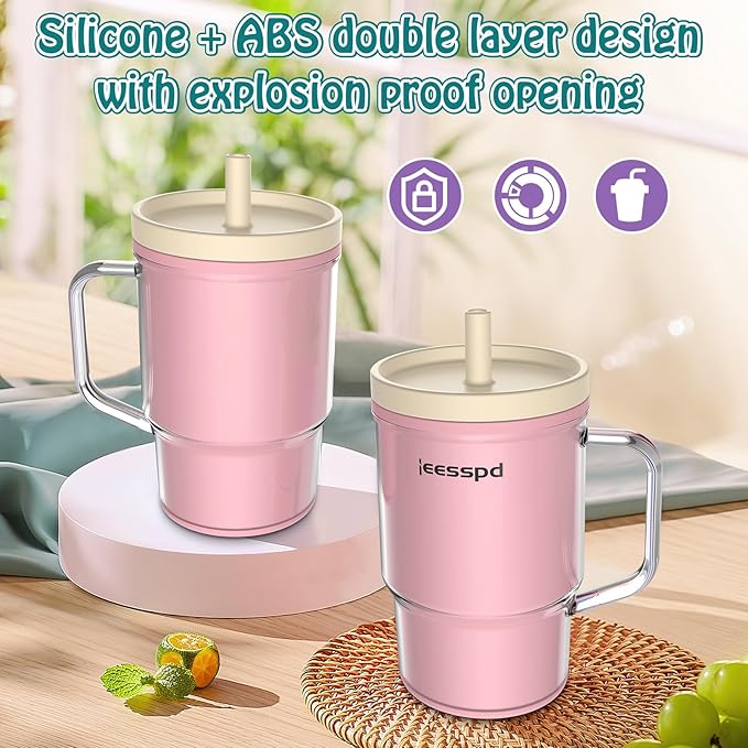 Toddler Cups – 9 oz Adorable Miniature Tumbler with Leak-Resistant Straw and Toddler-Friendly Handle, Encourages Hydration, Easy to Clean, Sippy cups for Toddlers 1-3,BPA Free silicone (Pink)