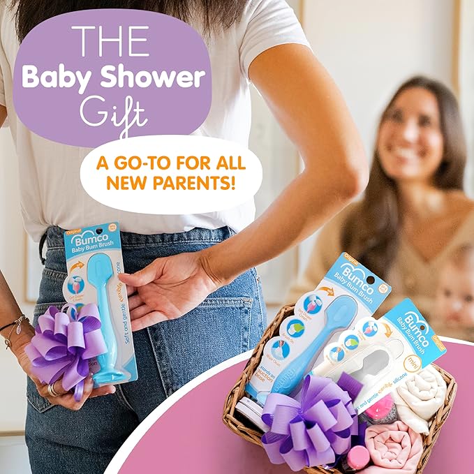 Bumco Baby Bum Brush + Mini Baby Diaper Cream Spatula with Case - BPA-Free Silicone Diaper Spatula with Suction Cup, Wipe-Clean, Mom-Invented Butt Paste Applicator (Blue & Gray)