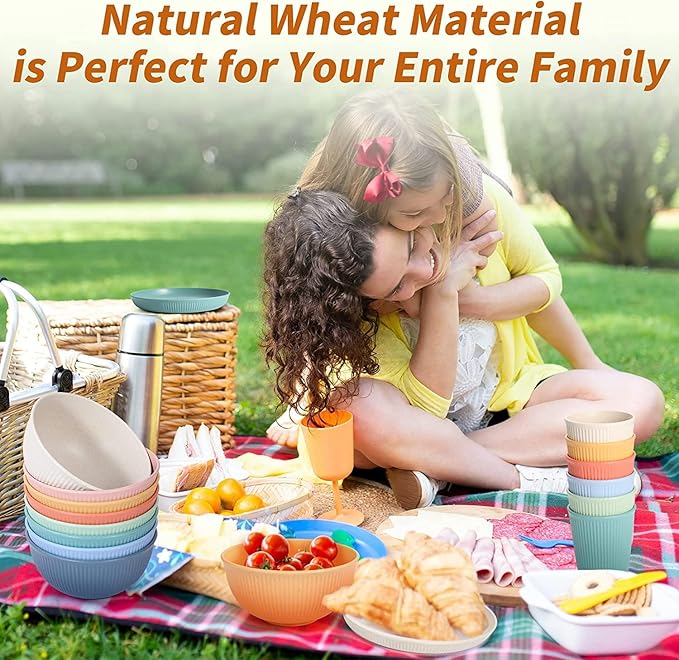 Reusable Bowls Set Unbreakable Cereal Bowls,24 OZ Wheat Straw Fiber Lightweight Bowl Sets 8, Microwave and Dishwasher Safe,Use for Ramen, Soup, Salad -Multi Color