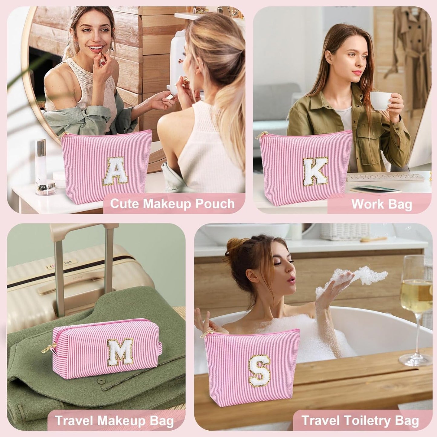 YOOLIFE Birthday Gift for Kids Teen Girls Gifts for Girls, Pink Makeup Bag Cosmetic Bag Daughter Sister Gifts Birthday for Women Teacher Gifts Preppy Makeup Bag Mothers Day Gifts L