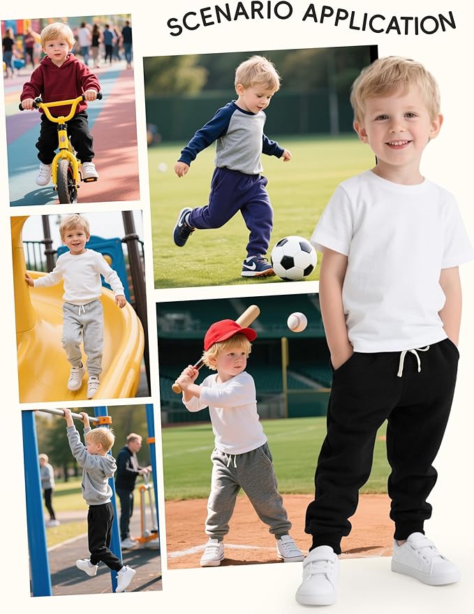 4 Pack Toddler Boys Sweatpants Cotton Baby Kids Joggers Toddler Boys Girls Sweatpants with Pocket Drawstring