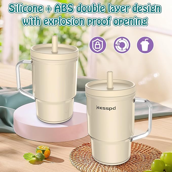 Toddler Cups – 9 oz Adorable Miniature Tumbler with Leak-Resistant Straw and Toddler-Friendly Handle, Encourages Hydration, Easy to Clean, Sippy cups for Toddlers 1-3,BPA Free silicone (Cream)