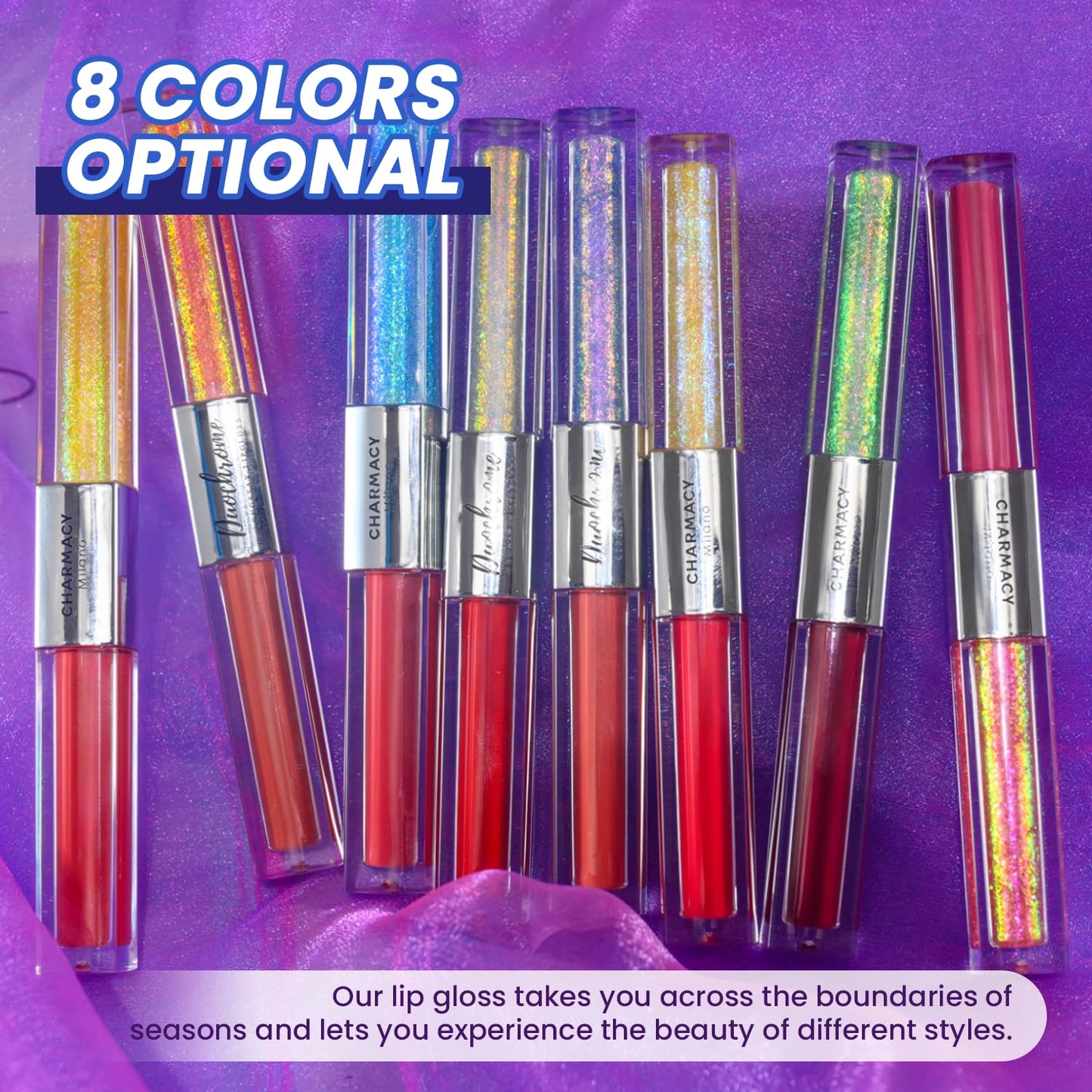 CHARMACY Multichrome Double Head Non-Stick Lip Gloss, Metallic Colourful Lip Glaze, Anti-transfer, Long Lasting Waterproof Liquid Lipstick Makeup (#02)