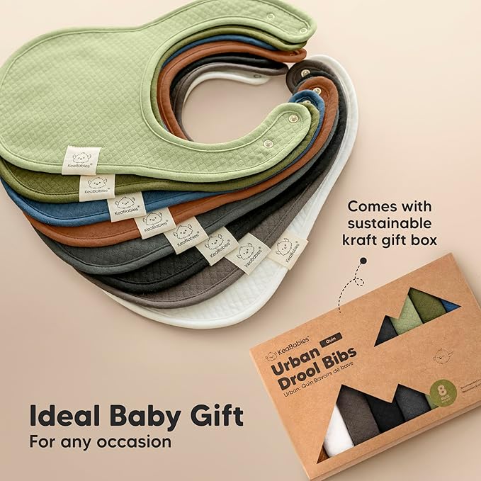 KeaBabies 8-Pack Organic Baby Bibs for Girls, Boys - Quilted Cotton Cloth Baby Drool Bibs for Drooling and Teething Toddler, Newborn, Infant, Soft & Super Absorbent (Sahara)