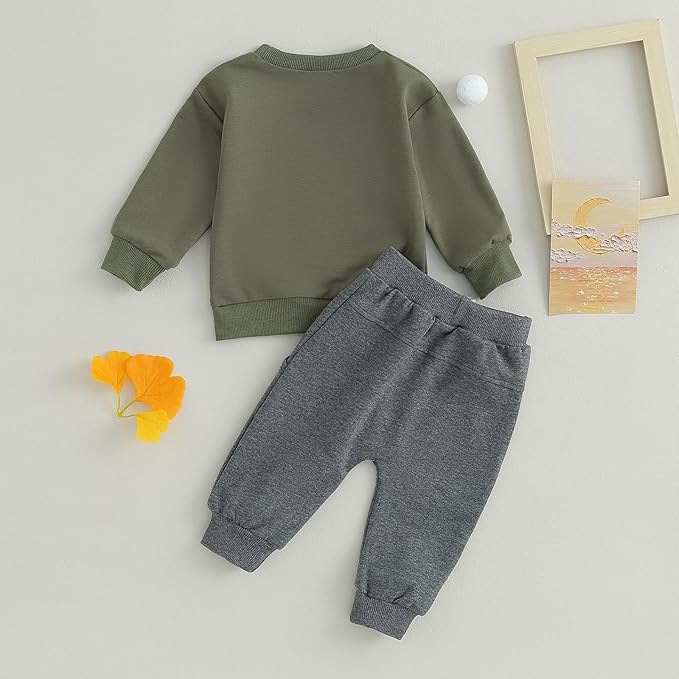 Toddler Baby Boy Clothes Solid Color Long Sleeve Crewneck Sweatshirt Top Casual Pants Set 2Pcs Fall Winter Outfits