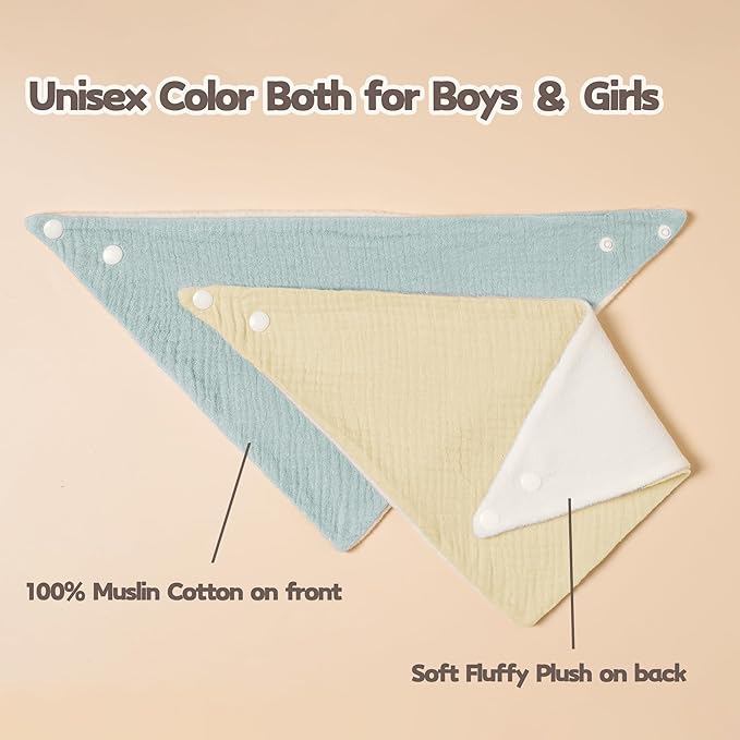 Susurration Muslin Baby Bibs 10Pack Baby Bandana Drool Bibs Soft Adjustable Newborn Bibs for Unisex Baby Girls & Boys (Multicolored)