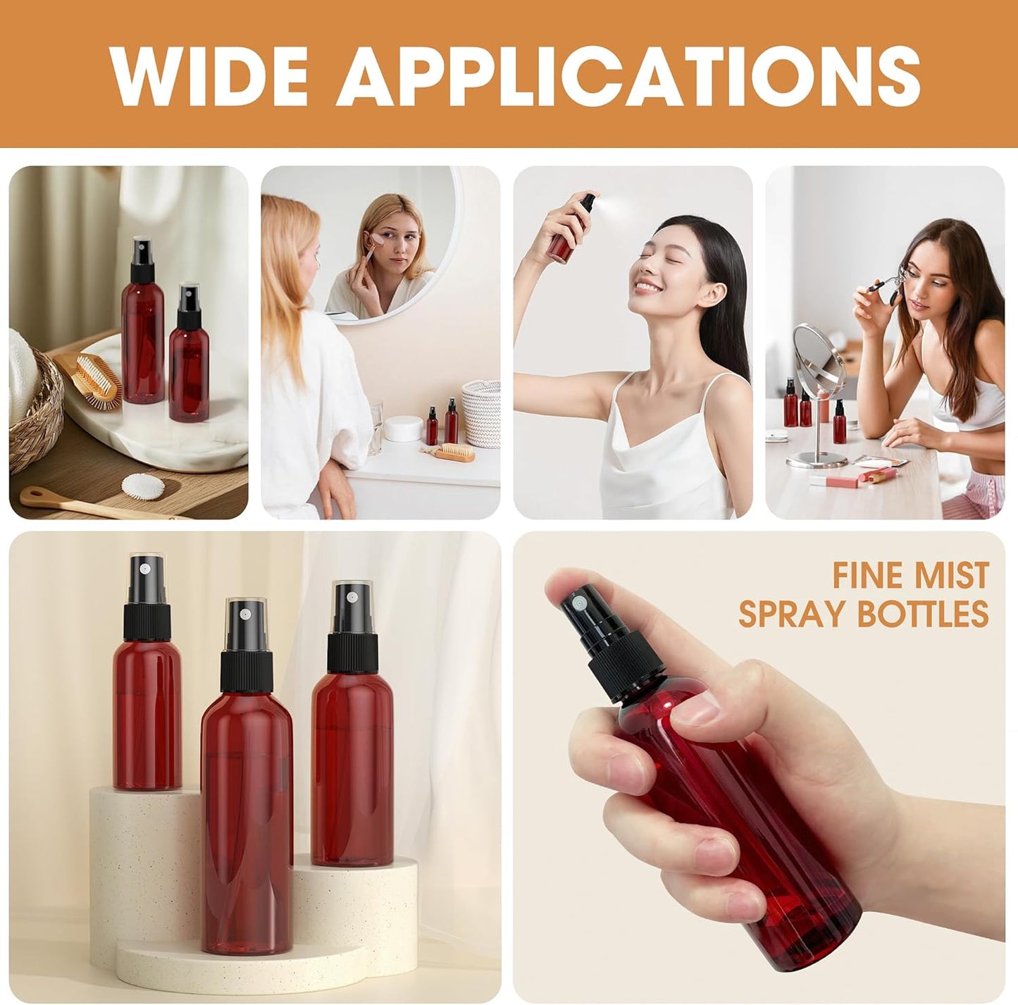 100Pack Small Spray Bottles 1oz, 30ml Travel Spray Bottle with Black Fine Mist Sprayer, Mini Empty Refillable Containers Portable Cosmetic Bottles for Plants, Cleaning, Misting & Skin Care-Brown