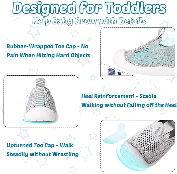 Baby Walking Shoes Toddler Girl Boy Soft Sole Breathable Cotton Canvas Shoes Infant Lightweight Non-Slip Safer Slip-on First Walkers Shoes Casual Tennis Wide Sneakers Rubber Soles Running Outdoor