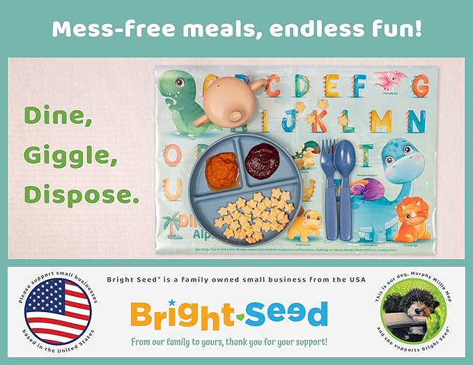 Disposable Placemats for Baby, Toddlers and Kids, 40 Disposable Baby Placemats for Restaurant, Dining Table & Travel, Learning Placemats for Kids, Toddler Travel Essential, Dinosaurs ABC & Numbers