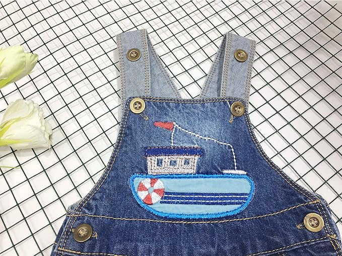 KIDSCOOL SPACE Baby Little Kids Cute Denim Embroidered Fashion Jean Overalls