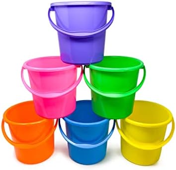 Podzly 12 Pack Beach Pails Sand Buckets - 7" Large Beach Pails with Handles for Kids - Colorful Beach Toys for Sand Molds & Castles - Great Sand Buckets - Fun and Learning Accessory for Kids!