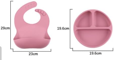 Silicone Baby Feeding Set | BPA-FREE |9 PCS Baby Led Weaning Supplies Self Feeding Utensils | Divided Suction Plate Bowl Bib Training Sippy Cup Spoon Fork (Pink)