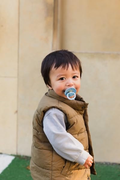 BIBS Colour Pacifier 2-Pack, BPA Free Dummy Binky, Round Nipple. Natural Rubber Latex, Made in Denmark, Size 2 (6-18 Months), Pale Butter/Petal
