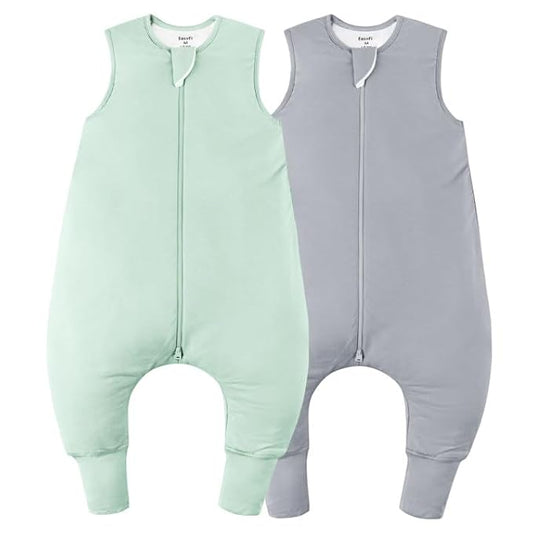 Rayon Made From Bamboo Sleep Sack 3t-4t 0.5 Tog Ultra Soft Summer Toddler Sleep Sack 36-48 Months with Feet 2-Way Zipper Lightweight Sleeping Bag Baby Wearable Blanket (2 Pack)-Green & Gray