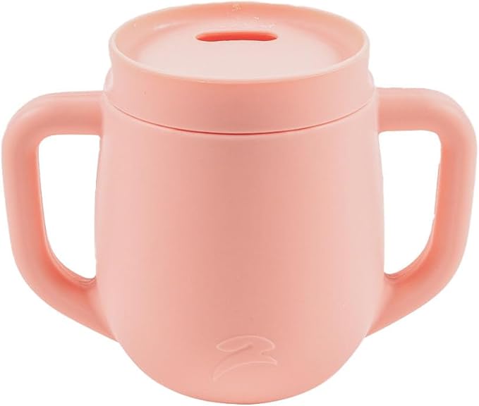 3-in-1 Silicone Training Cup with Straw & Lid - Baby Led Weaning Transition Sippy Cups for 6+ Month Old - Spill Proof Training Cup for Baby - BPA-Free Transition Sippy Cups (Candy Peach)