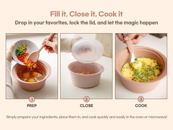 Microwave Silicone Steamer for Baby Food, Made In Korea, Oven & Dishwasher Safe to 482°F, Easy Clean, Microwave Pot with Handle & Lid, 100% Food Grade Steamer Bowl (Creme Brulee, 19oz (550ml))
