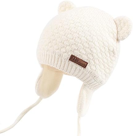 BAVST Baby Beanie Hat for Winter with Earfalp Cute Bear Kids Toddler Girls Boys Warm Knit Cap 0-2Years