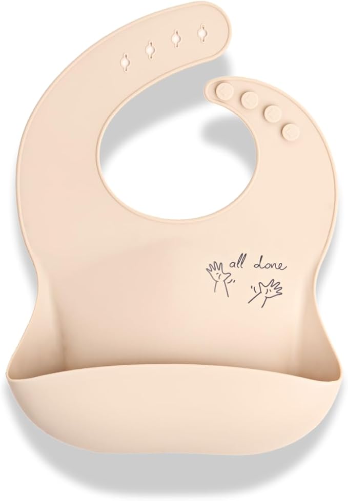 APLAINR Baby Sign Language Bib, Silicone Baby Bibs, ASL Graphics, Food Catcher, Adjustable, Waterproof, Soft, 6-36 Months