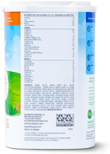 Happy Baby Organics Stage 1 Infant Formula, 0-12 Months, Milk Based Organic Baby Formula Powder with Iron, Probiotics & Prebiotics for Immune & Digestive Support, 22.9 Ounce (Pack of 2)