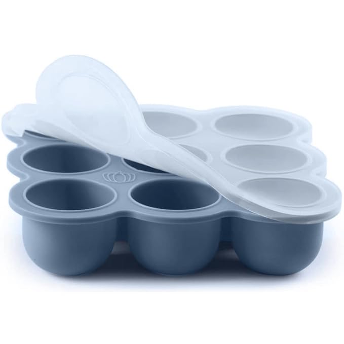 Samuelworld Baby Food Storage Container, 12 Portions x 2.5oz - BPA Free Silicone Freezer Tray with Clip-On Lid for Breast Milk Storage, Homemade Baby Food, Vegetable & Fruit Purees - Navy Blue