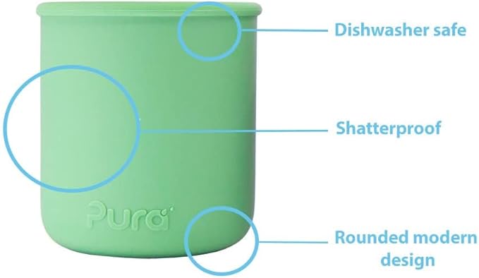 Pura my-my Silicone Straw Cup| Spill Proof, Reusable, Food Grade Silicone, Plastic-Free | For Kids, Toddlers, Babies & Infants - 2 Pack Mint & Slate