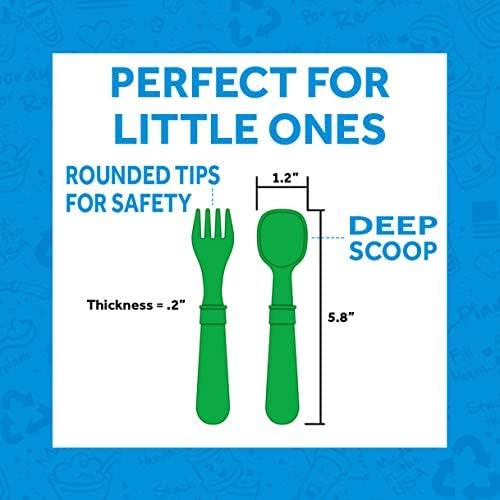 Re-Play 3x3 Divided Toddler Plates and Utensils Set - Toddler Forks and Spoons Set - Dishwasher and Microwave Safe - Made in USA - Berry