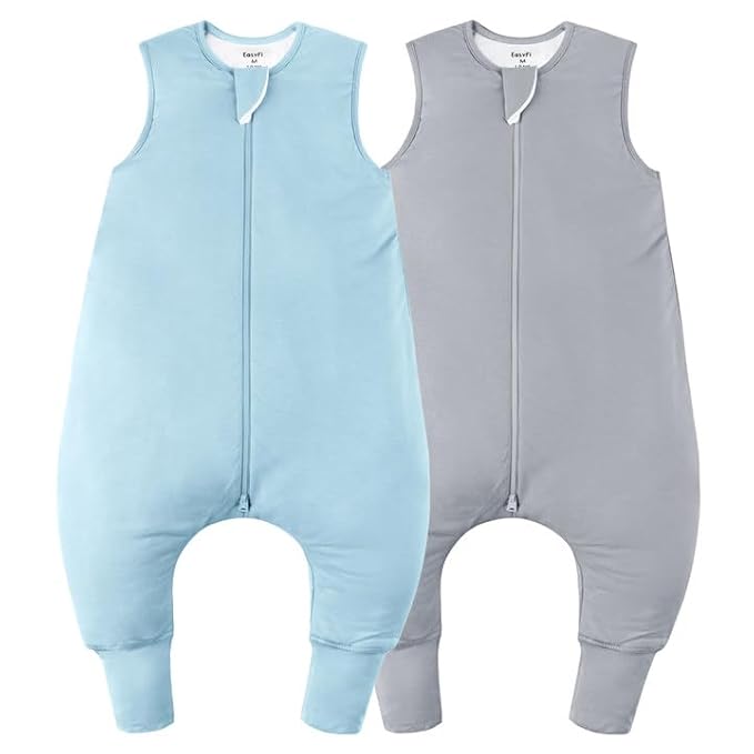 Rayon Made From Bamboo Sleep Sack 3t-4t 0.5 Tog Ultra Soft Summer Toddler Sleep Sack 36-48 Months with Feet 2-Way Zipper Lightweight Sleeping Bag Baby Wearable Blanket (2 Pack)-Blue & Gray