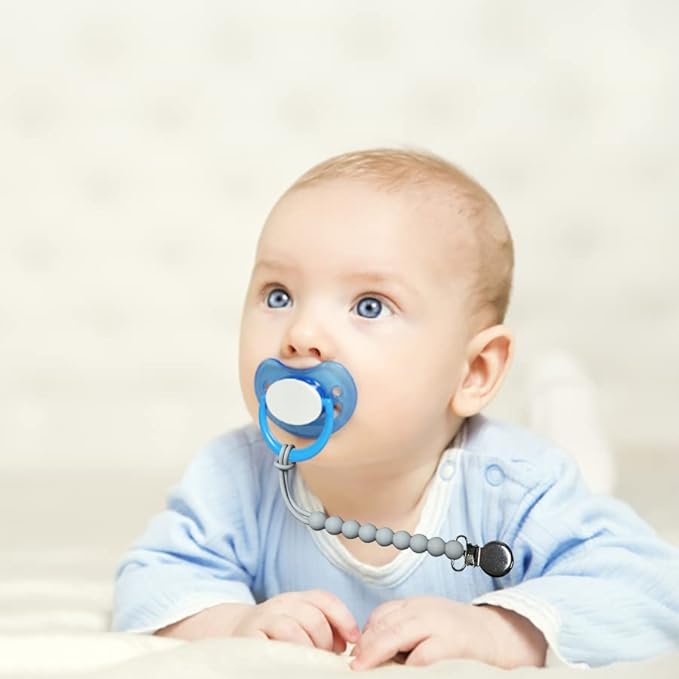 Pacifier Clip for Boys Girls - MORIBOX 4 Pack Paci Clip Soothie Baby Binky Holder for Shower Gift Birthday (Grey+Dgrey+Blue+Sage)