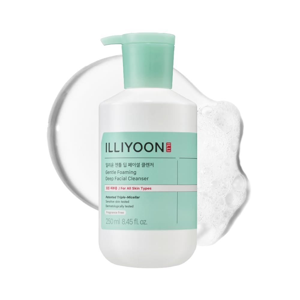 Illiyoon Gentle Deep Facial Cleanser | Low pH Gel-to-Foam Face Wash for Sensitive Skin, Hydrating Gel Cleanser & Daily Makeup Remover, Korean Skincare, 8.45 fl.oz.