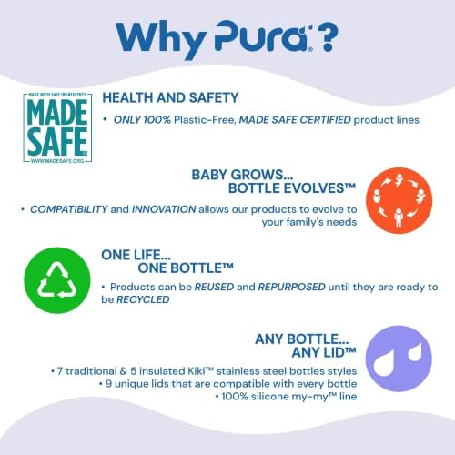 Pura Kiki 9oz/260ml Stainless Steel Insulated Sippy Bottle w/Sleeve, Plastic-Free, MadeSafe Certified, Medical-Grade Silicone Sipper Spout Fast Flow Rate for Kids, Toddlers, Babies & Infant – Moss