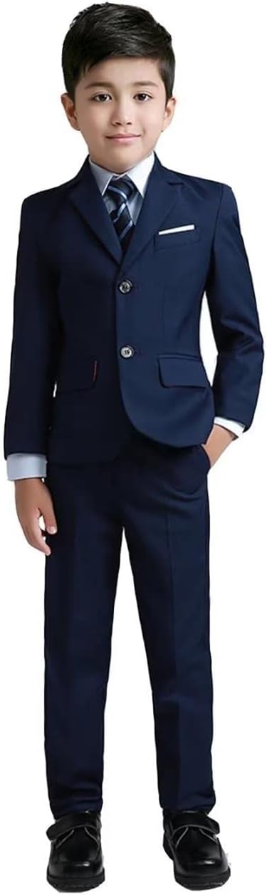 YuanLu Boys Suit for Kids Tuxedo Wedding Ring Bearer Outfit, 5 Piece Boy Slim Fit Formal Suits with Adjustable Waist