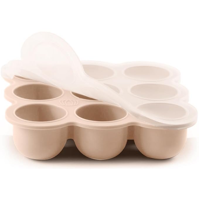 Samuelworld Baby Food Storage Container, 12 Portions x 2.5oz - BPA Free Silicone Freezer Tray with Clip-On Lid for Breast Milk Storage, Homemade Baby Food, Vegetable & Fruit Purees - Brown