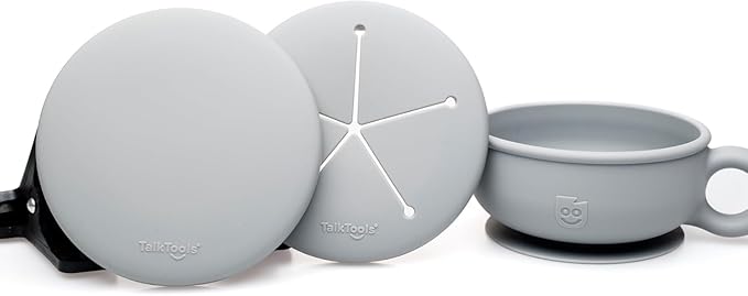 TalkTools Itsy Bowl with Locking Lid - Platinum grade silicone with Volume Lines, Curved Walls for Easy Scooping - for Babies, Toddlers, Children, and Elderly - Snack Cup Lid Accessory (Tangerine)