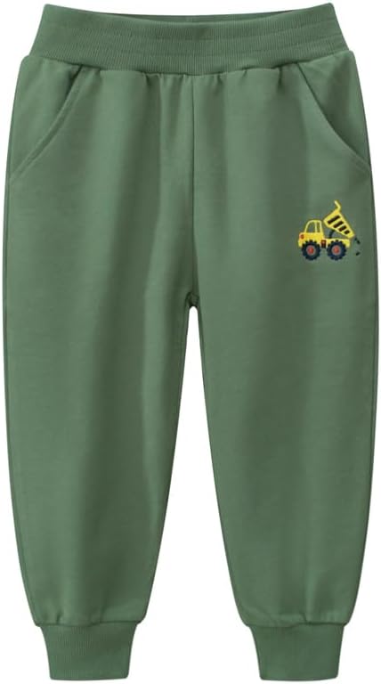GFQLONG Toddler Boys 3 Pack Cotton Active Jogger Pants,Kids Cartoon Sweatpants Casual Lounging Bottoms