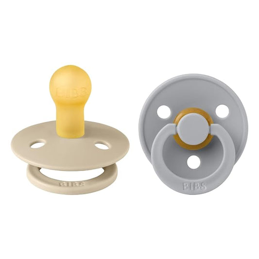 BIBS Pacifiers Colour Collection | Natural Rubber Baby Pacifier | Set of 2 BPA-Free Soothers | Made in Denmark | 6+ Months (Pack of 2) | Vanilla/Cloud