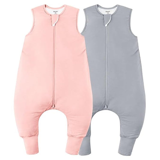 Rayon Made From Bamboo Sleep Sack 24-36 Months 0.5 Tog Ultra Soft Summer Toddler Sleep Sack 2t-3t with Feet 2-Way Zipper Lightweight Sleeping Bag Baby Wearable Blanket (2 Pack)-Pink & Gray