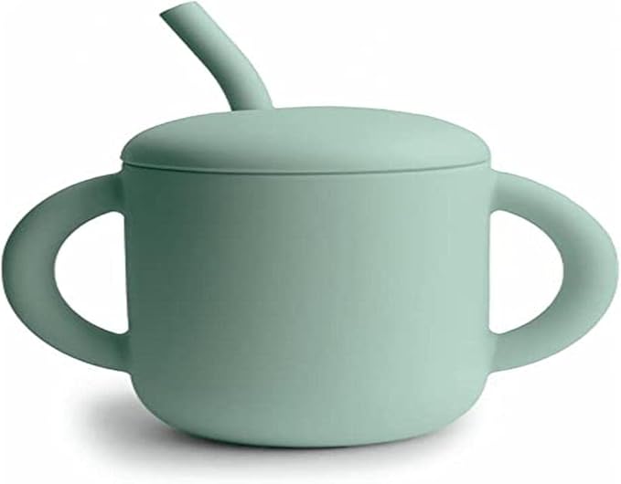 mushie 100% Silicone Training Cup & Straw for Toddlers | 6 Months+ (Cambridge Blue)